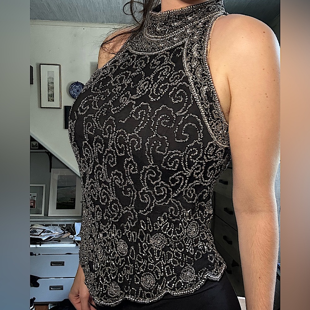 Vintage hand beaded 100% Silk top size L